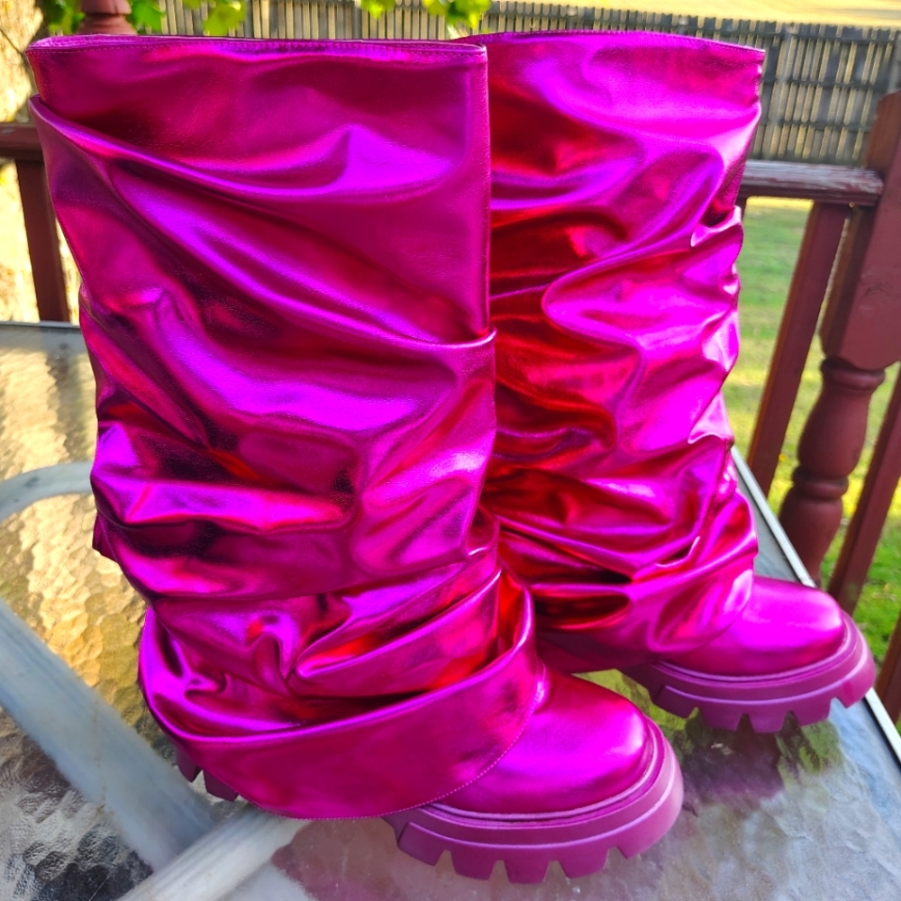 AZALEA WANG MATE METALLIC MID CALF BOOT IN FUCHSIA 11